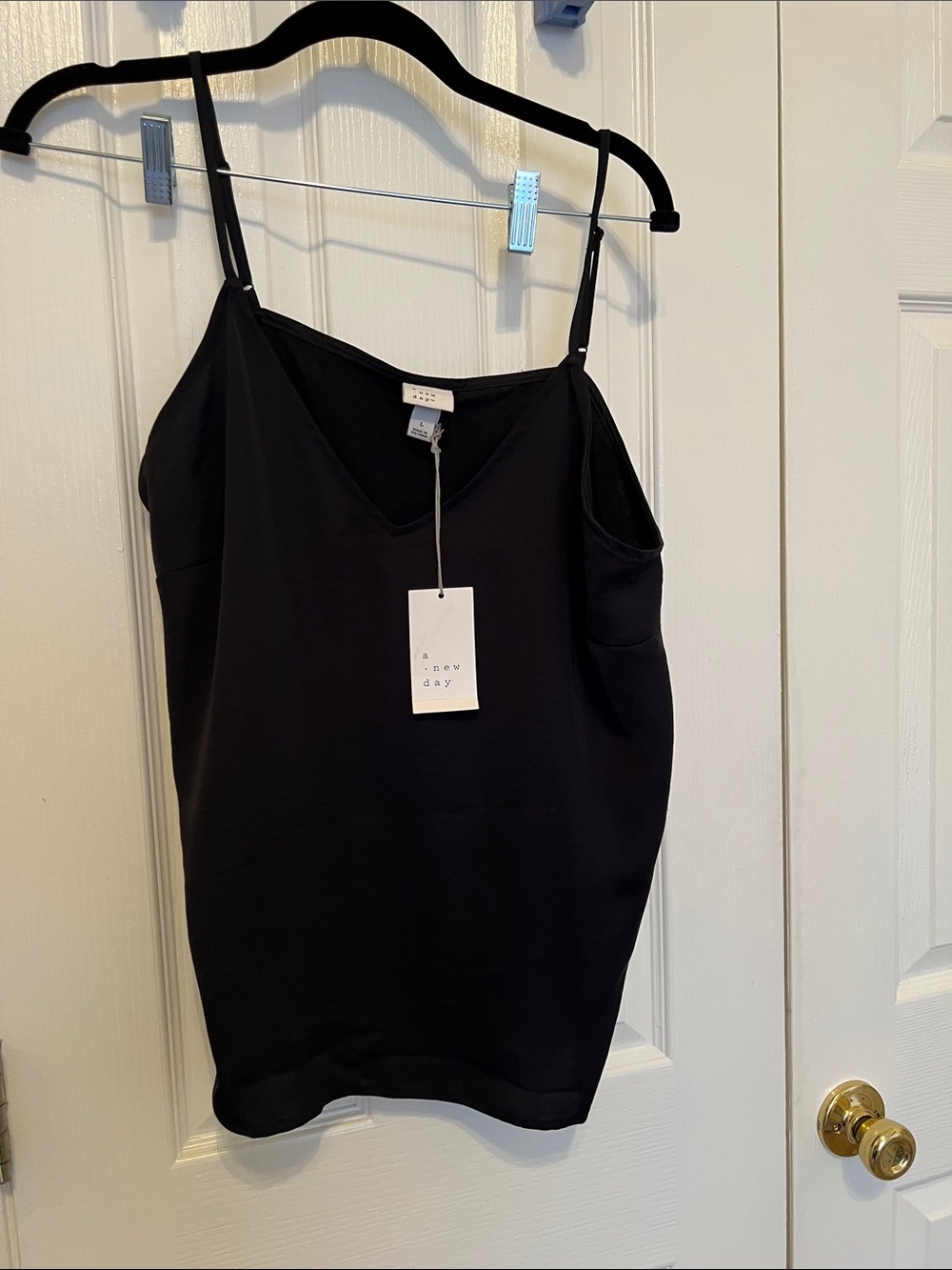 a new day Black V-Neck Adjustable-Strap Cami NWT, size L